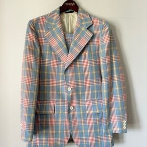 Men's Pastel Plaid Blazer in Light Blue, Pink & Yellow